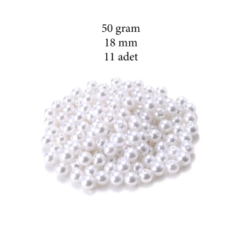 50 gram 18mm Beyaz Renk Plastik İnci Boncuk Çanta ve Takı Yapım Boncuğu (~11 adet)