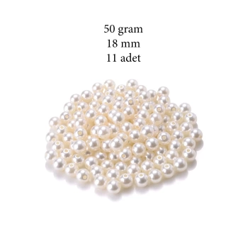 50 gram 18mm Krem Renk Plastik İnci Boncuk Çanta ve Takı Yapım Boncuğu (~11 adet)