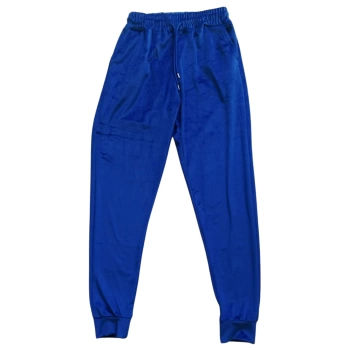 Parlak Kadife Cepli Pantolon Eşofman Pijama Altı Büyük Beden Unisex Lastikli Paça Mavi