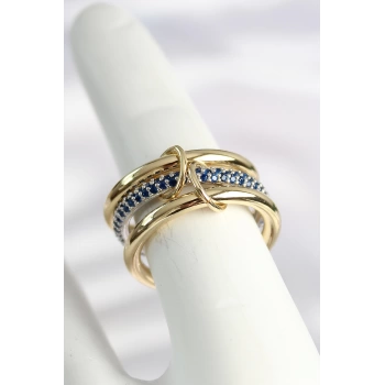 Pirinç Gold Renk Zirkon Taşlı 3Lü Kadın Yüzük