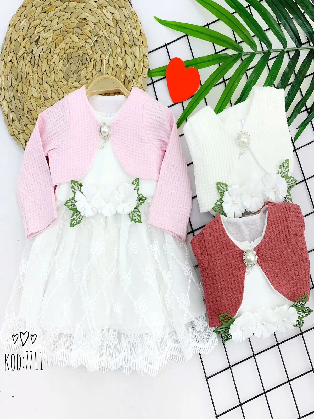 1-2-3 Age Bolerolu Floral Tulle Skirt 2 Girl Kids Dress White