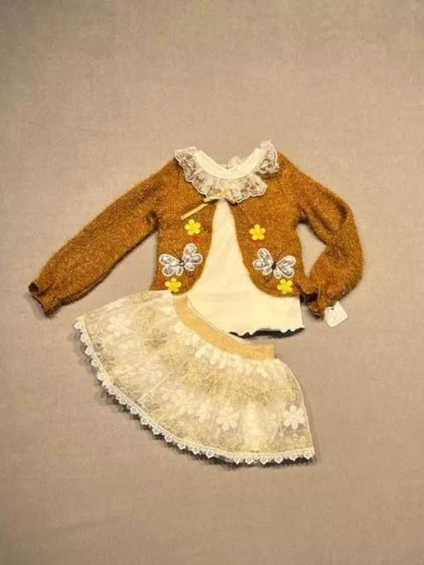 1-2-3 Age Brode Skirted Knit Crochet Long Sleeve Sweat 3some Girl Children Set Hardal