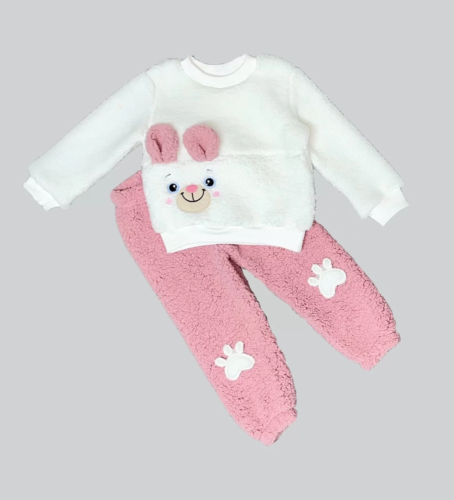 1-2-3 Age Eared Shrub Lamb Fabric Sweat Patili Pants Long Sleeve Girl Male 2 Li Set Rose Dry