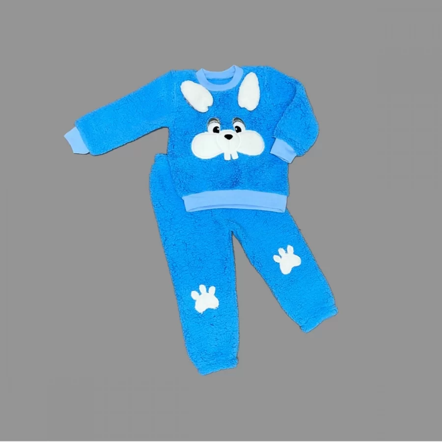 1-2-3 Age Ear Rabbit Figurized Lamb Fabric Sweat Pants Long Sleeve Girl Male 2 Li Set Saks Blue