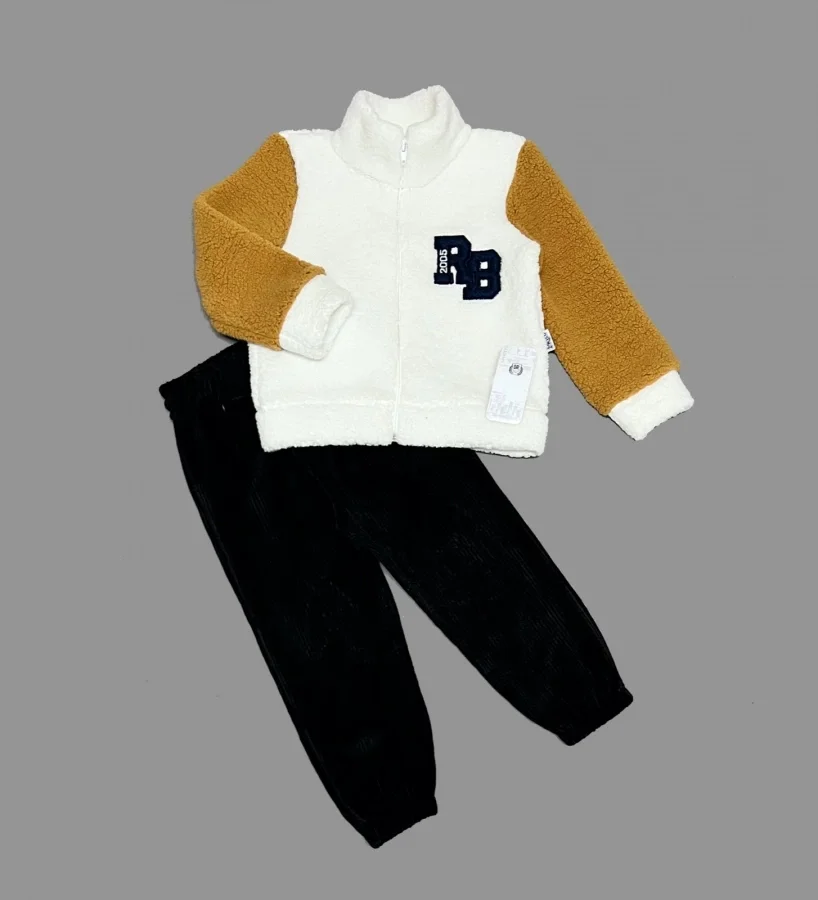 1-2-3 Age Lamb Fabric Zipper Sweat Velvet Pants Long Sleeve Girl Male Children 2 Sets Black