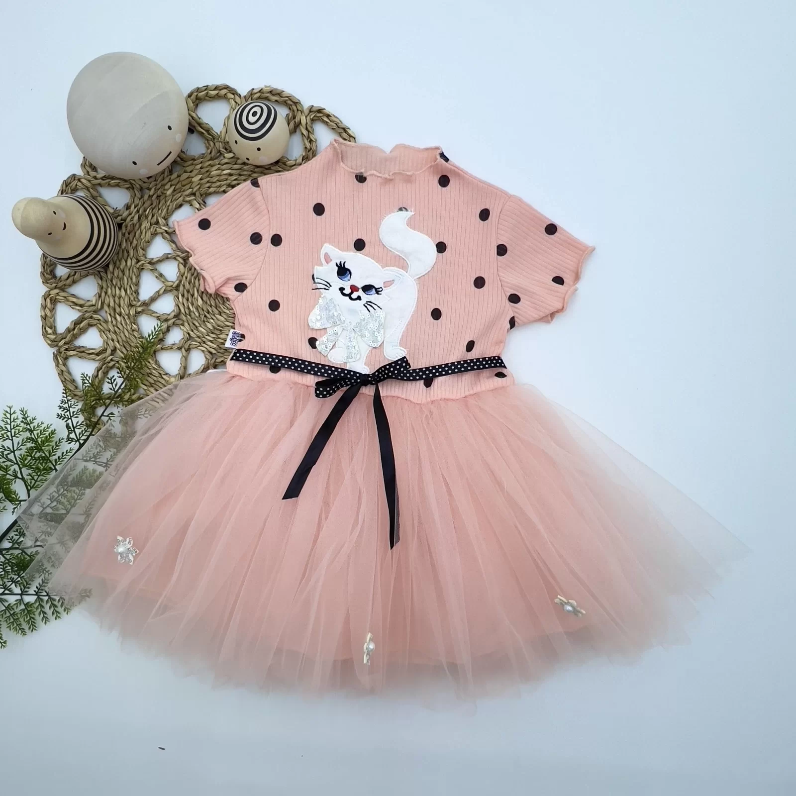 1-2-3 Women's Baby Dress Powder With Payetli Catet Printed Points