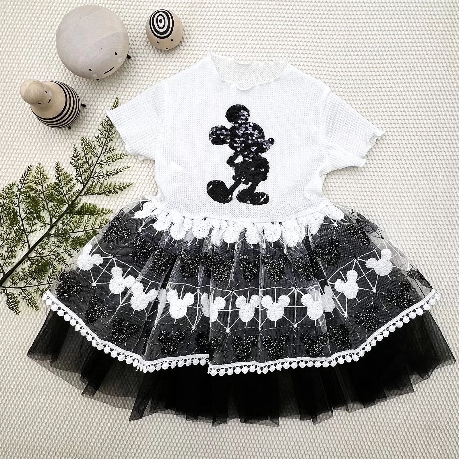 1-2-3 Age Sequined Mickey Printed Brode Skirt Girl Dress Black