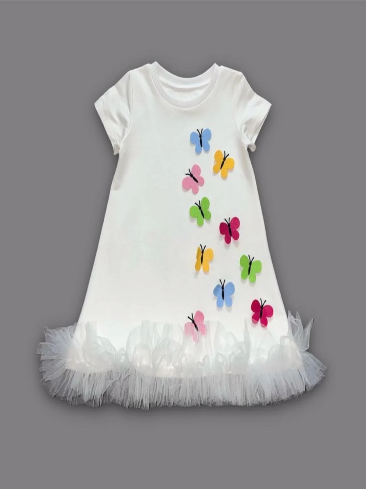 1-2-3 Age Color Butterfly Embroidery Meat Jacketed Jile Children Dress White