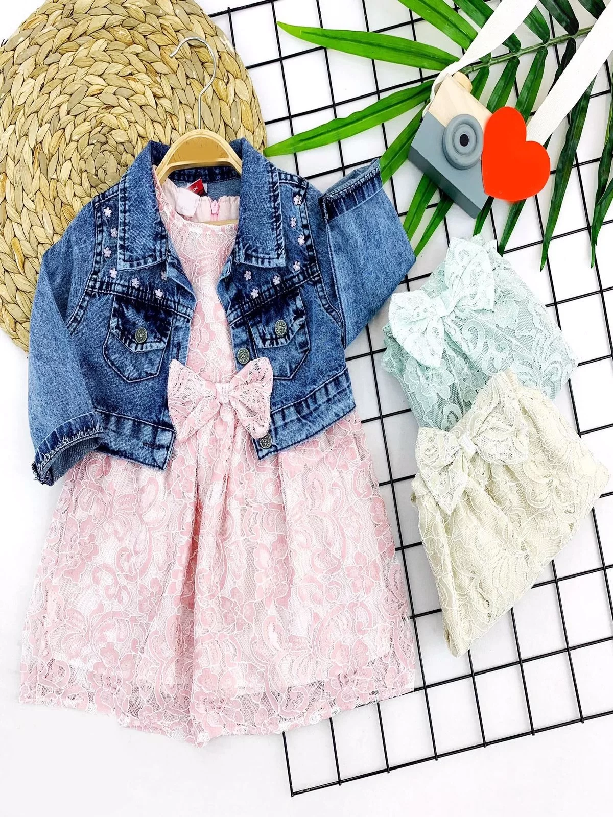 2-3-4-5 Girl Kids Dress Cream With Lining With Age Jeans Jacket