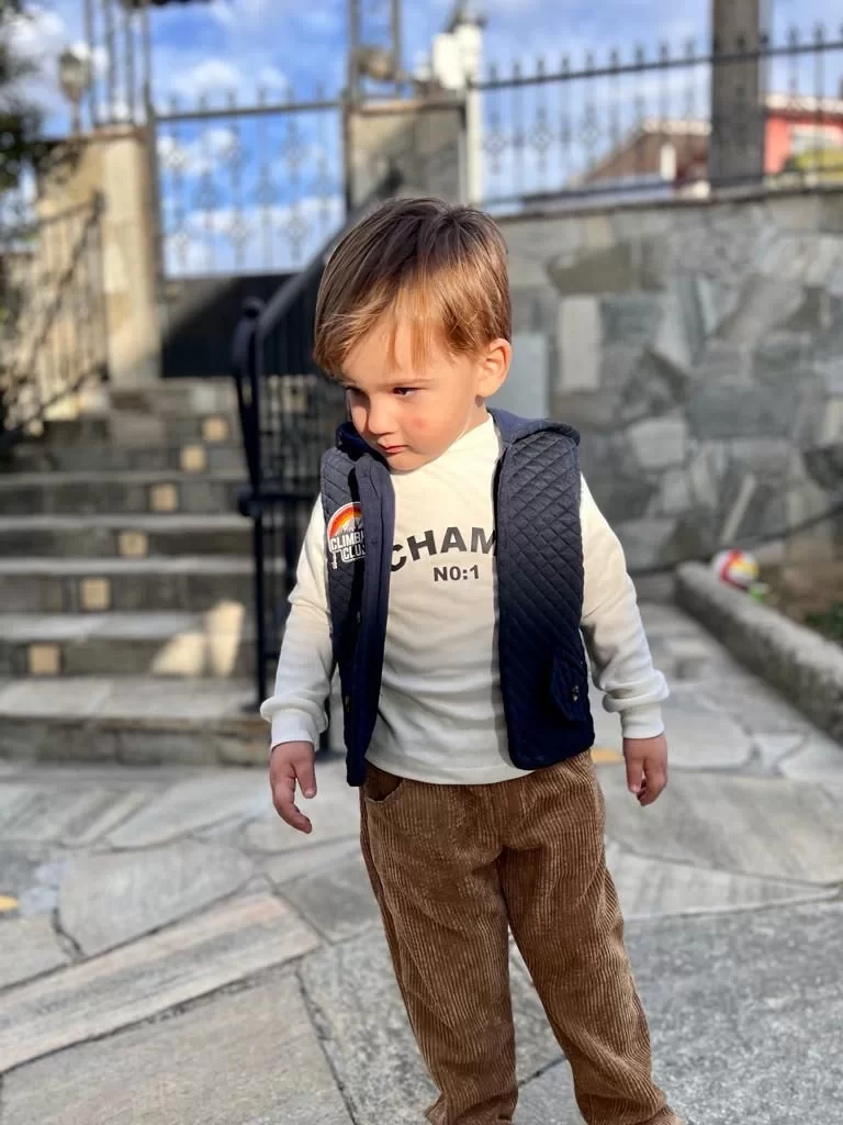 3-4-5 Age Fitilli Velvet Pants Quilted Hooded Vest Long Sleeve Sweat 3some Men's Children's Kit Navy