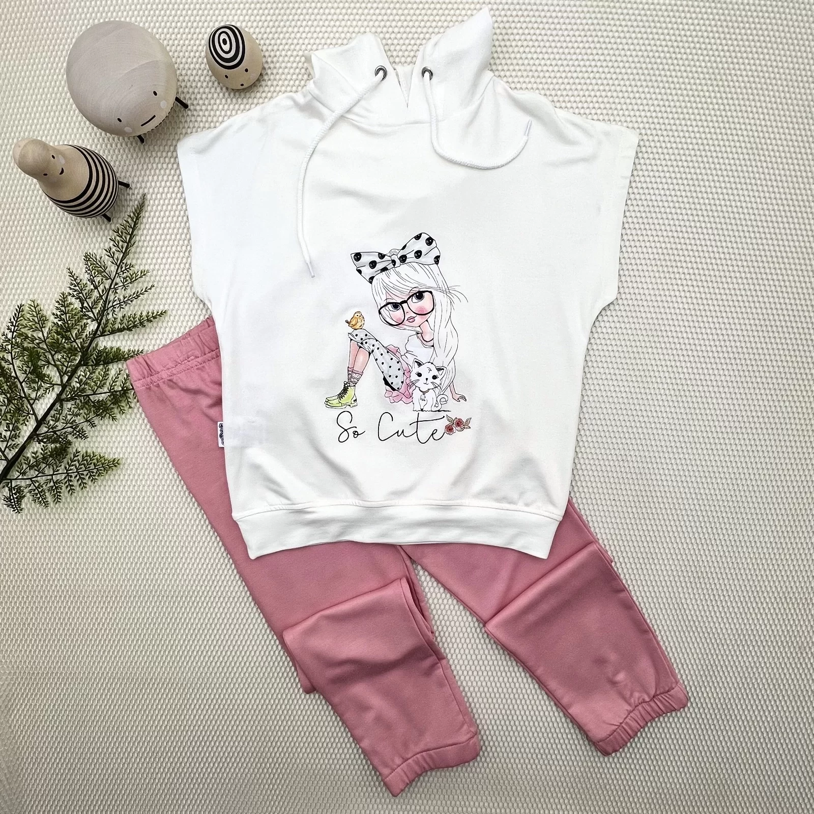 3-4-5 Age Hooded Cute Girl Printed Short Handle 2 Girl Male Kids Set Rose Dry
