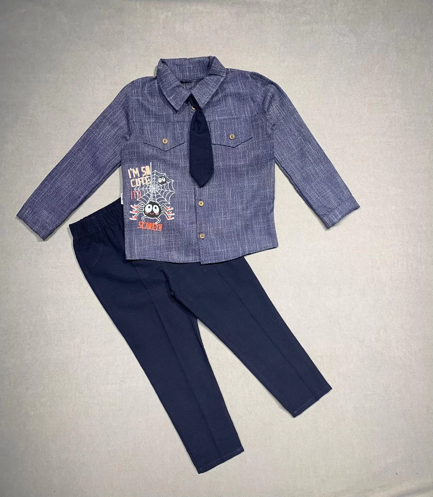 3-4-5 Age Tie Linen Shirt Gabardin Pants Long Sleeve 3some Men's Children's Kit Navy