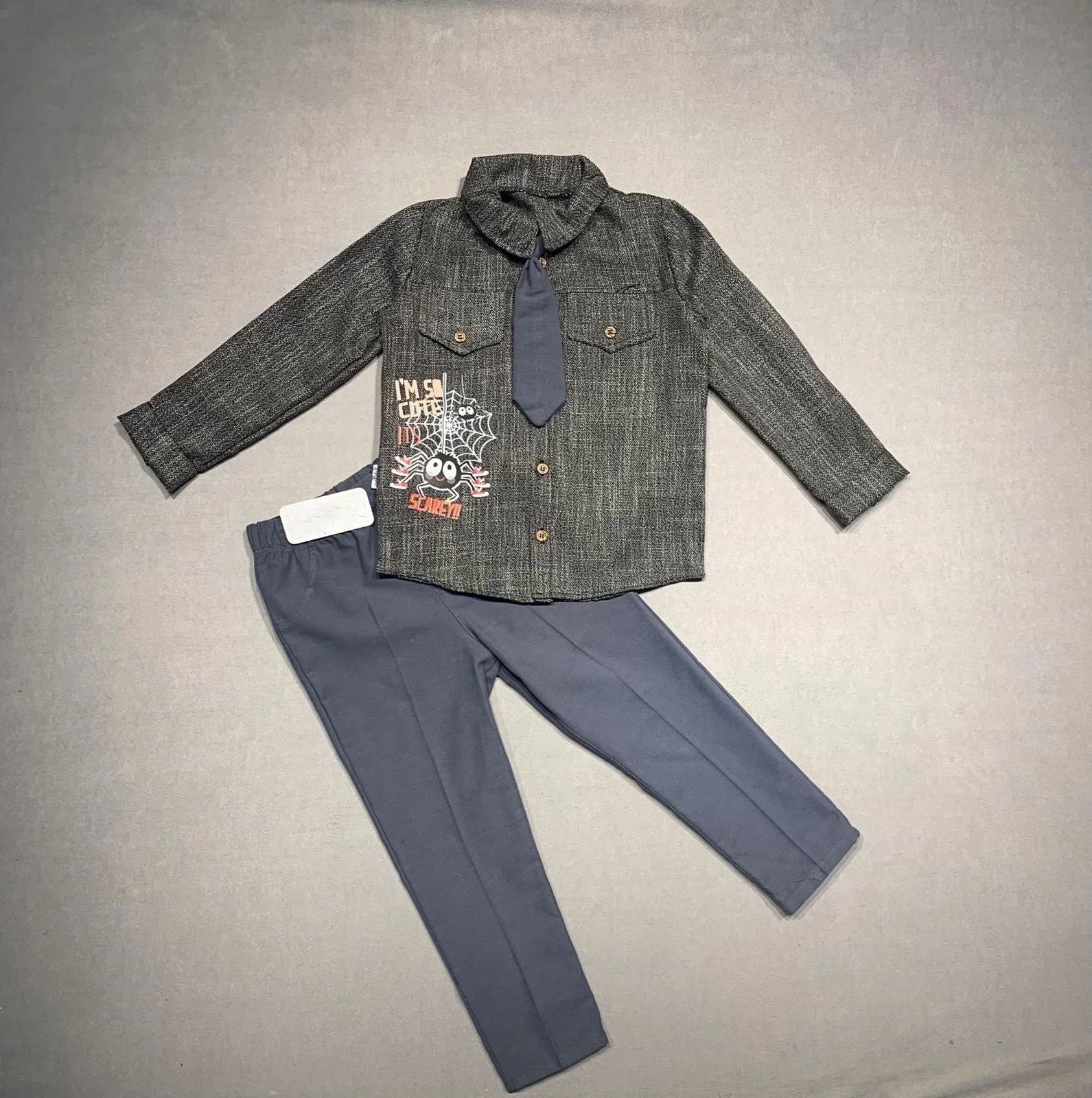 3-4-5 Age Tie Linen Shirt Gabardin Pants Long Sleeve 3some Men's Children's Kit