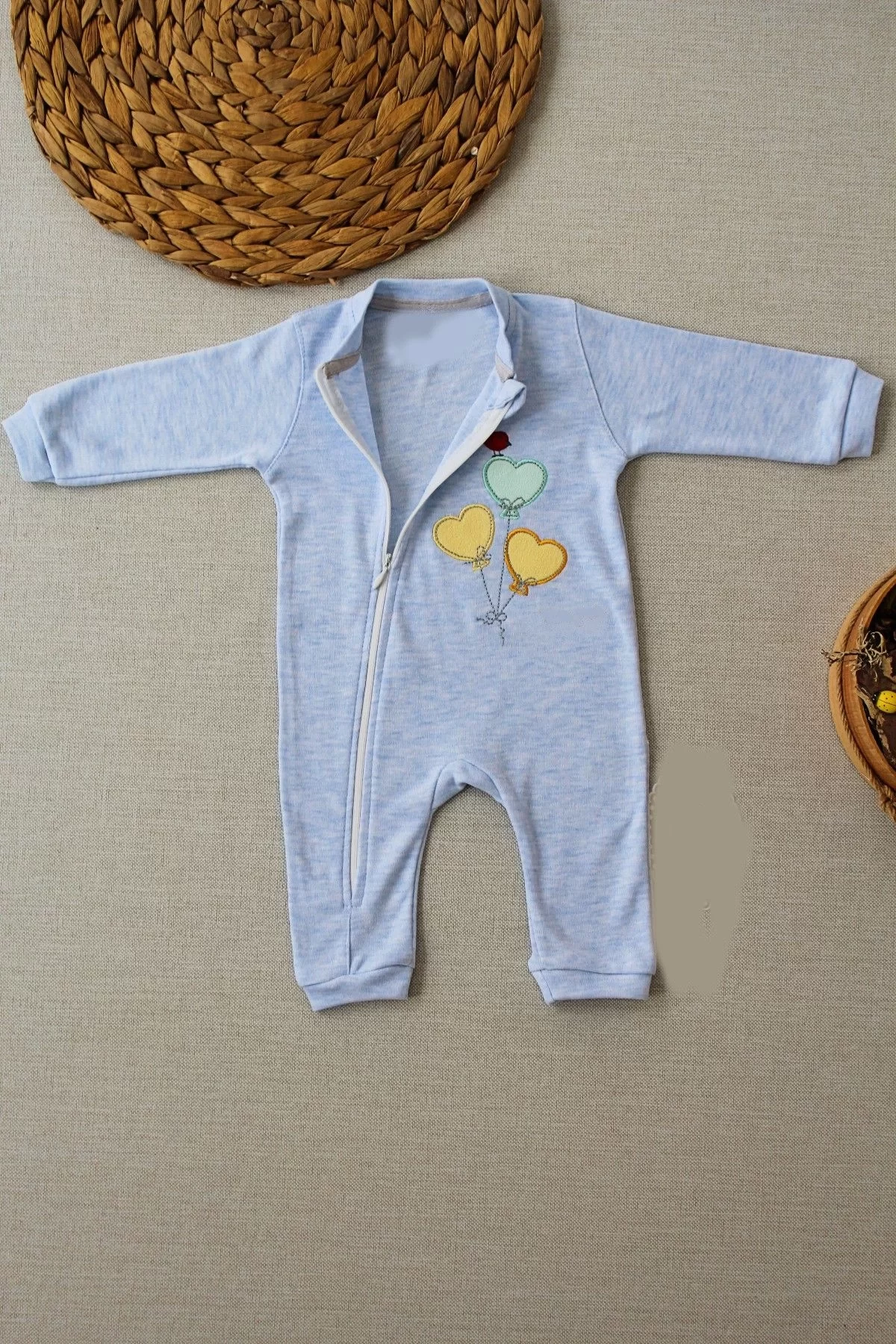 3-6 18-24 24-36 Moon Flying Balloons Embroidery Ef Boy Zipper Male Baby Coverall Blue