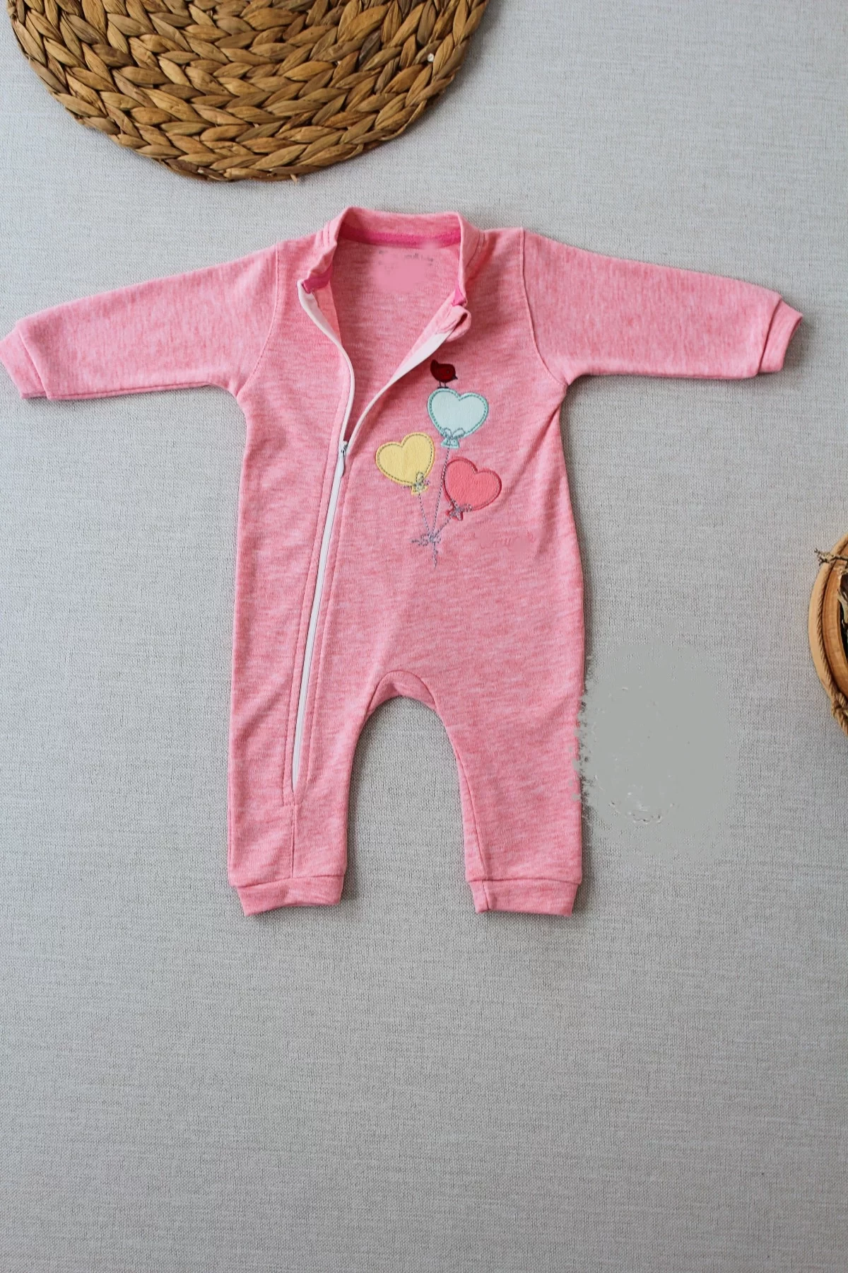 3-6 18-24 24-36 Moon Flying Balloons Embroidered Ef Boy Zipper Girl Baby Coverall Pink