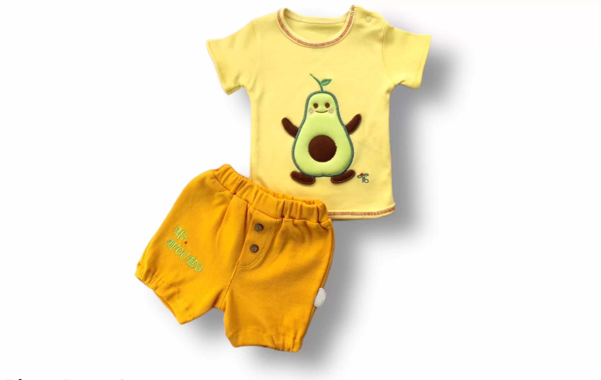 3-6 6-9 9-12 12-18 Months Avocado Embroidery Short Sleeve Sweaty Shorts 2 Girl-men Baby Kit Yellow
