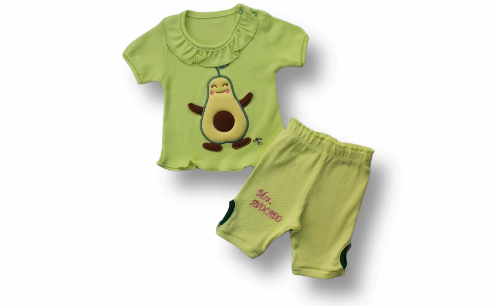 3-6 6-9 9-12 12-18 Months Avocado Embroidery Short Sleeve Sweaty Shorts 2 Girl-men Baby Kit Green