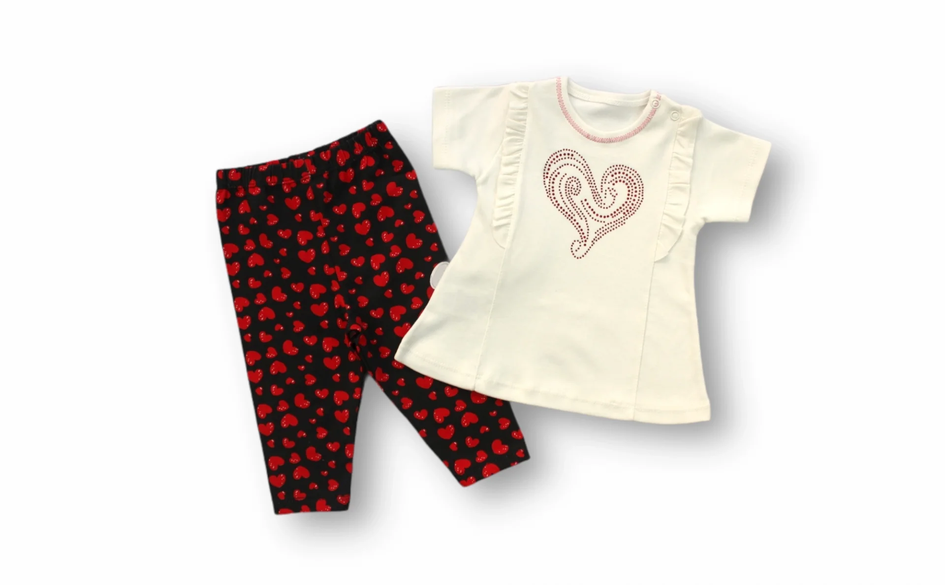 3-6 6-9 9-12 12-18 Months Heart Printed Long Sleeves Sweatli 2 Girl Baby Kit Ekru