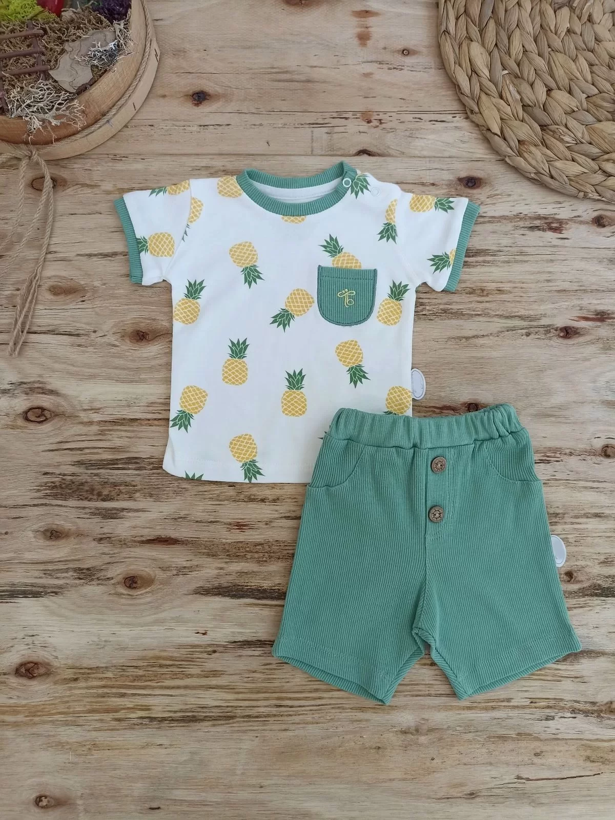 3-6 6-9 9-12 Months Pineapple Printed Shorts T-shirt 2 Li Girl Male Baby Set Green