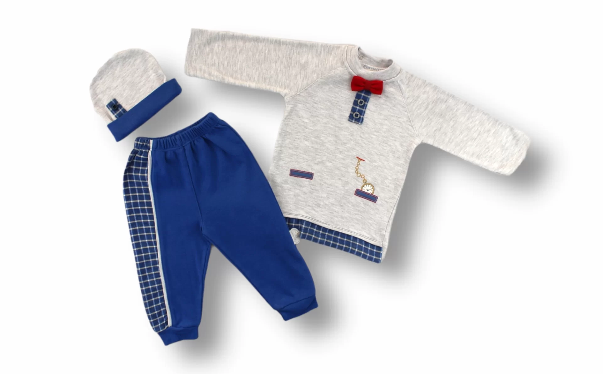 3-6 6-9 9-12 Months Pocket Clock Embroidery Hat Long Sleeve Sweaty 3some Male Baby Set Blue
