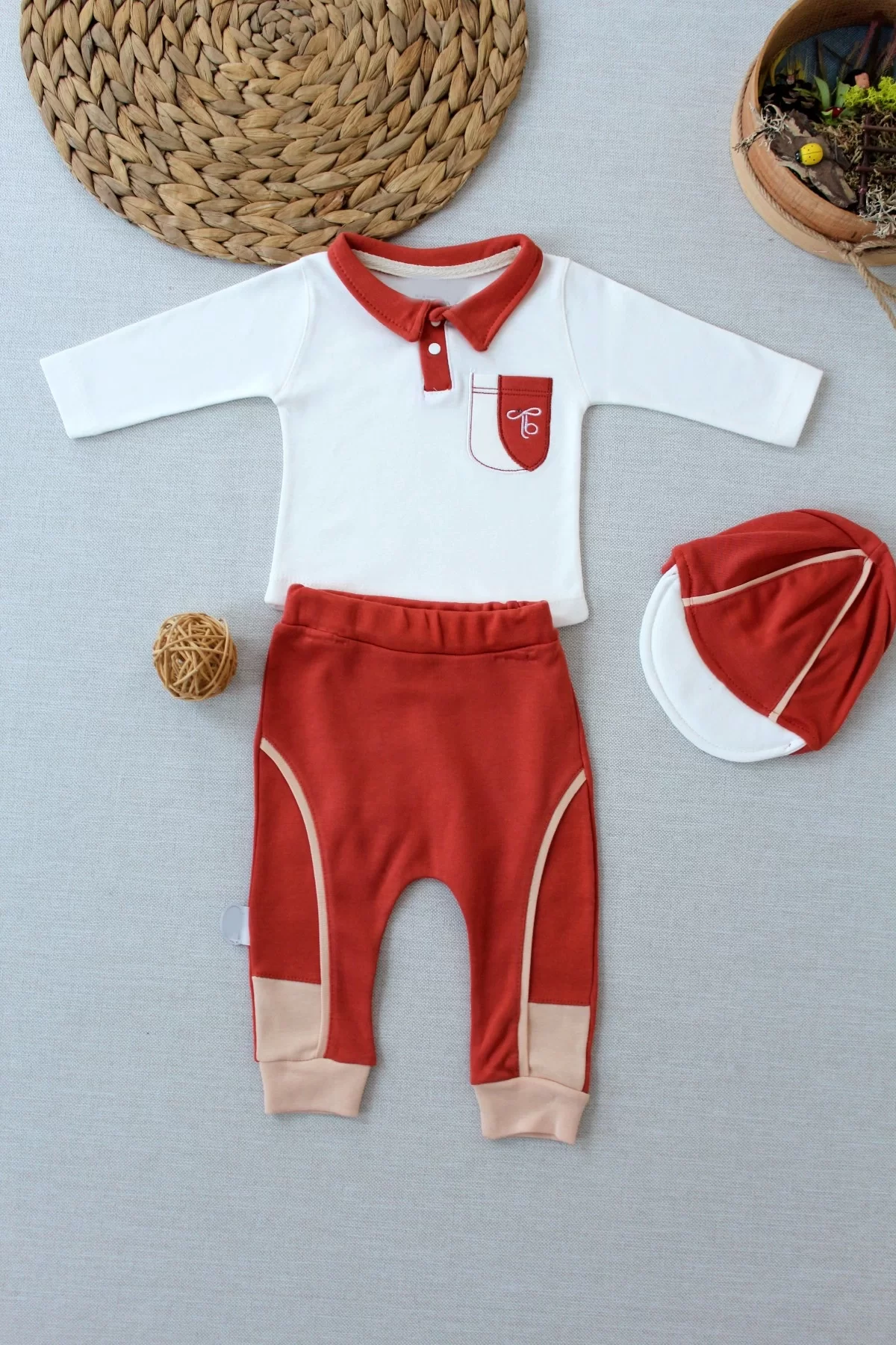 3-6 6-9 9-12 Months Master Embroidery Pocket Hat Long Sleeve Sweat 3some Male Baby Set Tile