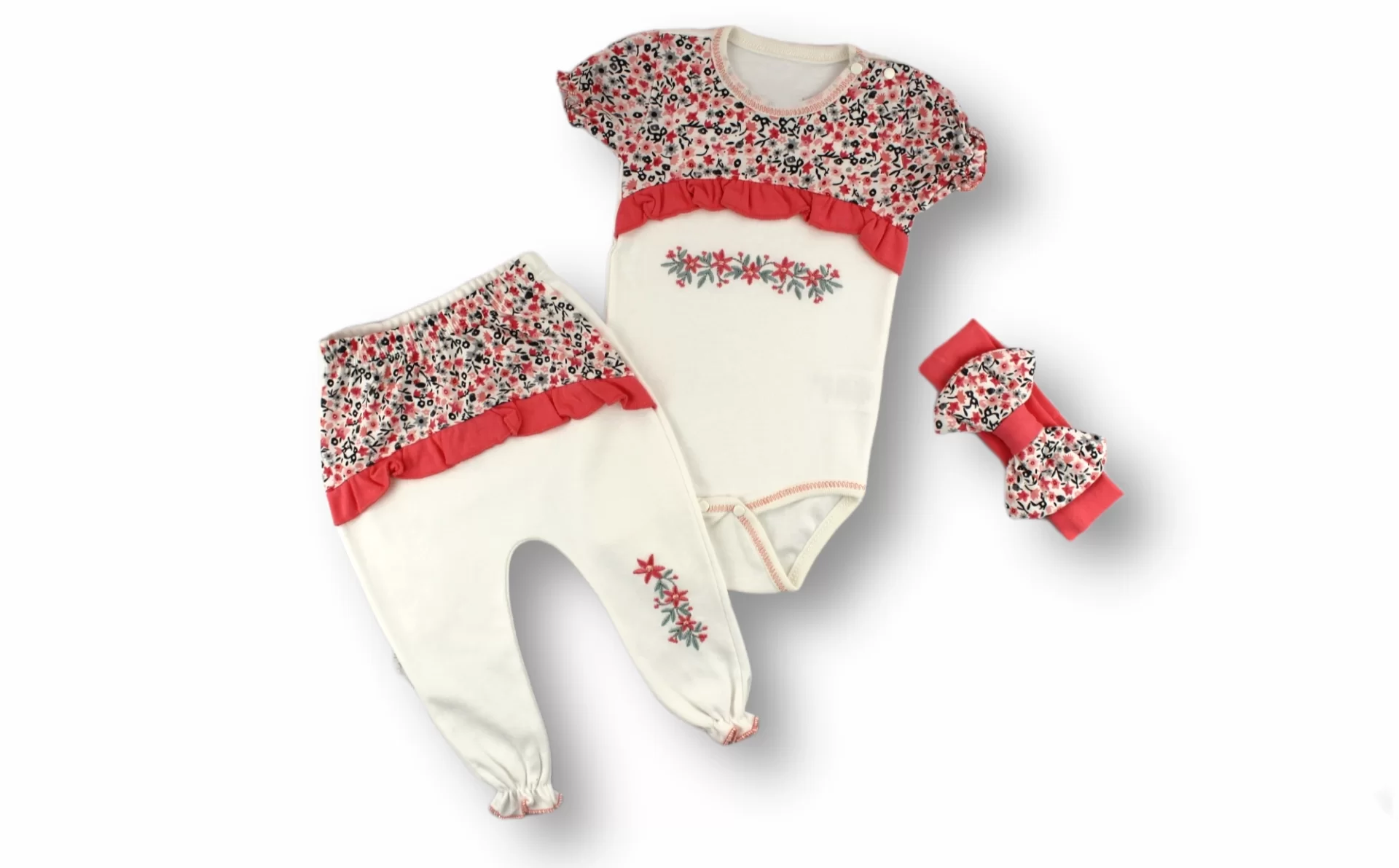 3-6 6-9 9-12 Months Mimoza Printed Bandanali Short Sleeve 3some Girl Baby Set Nar Flower