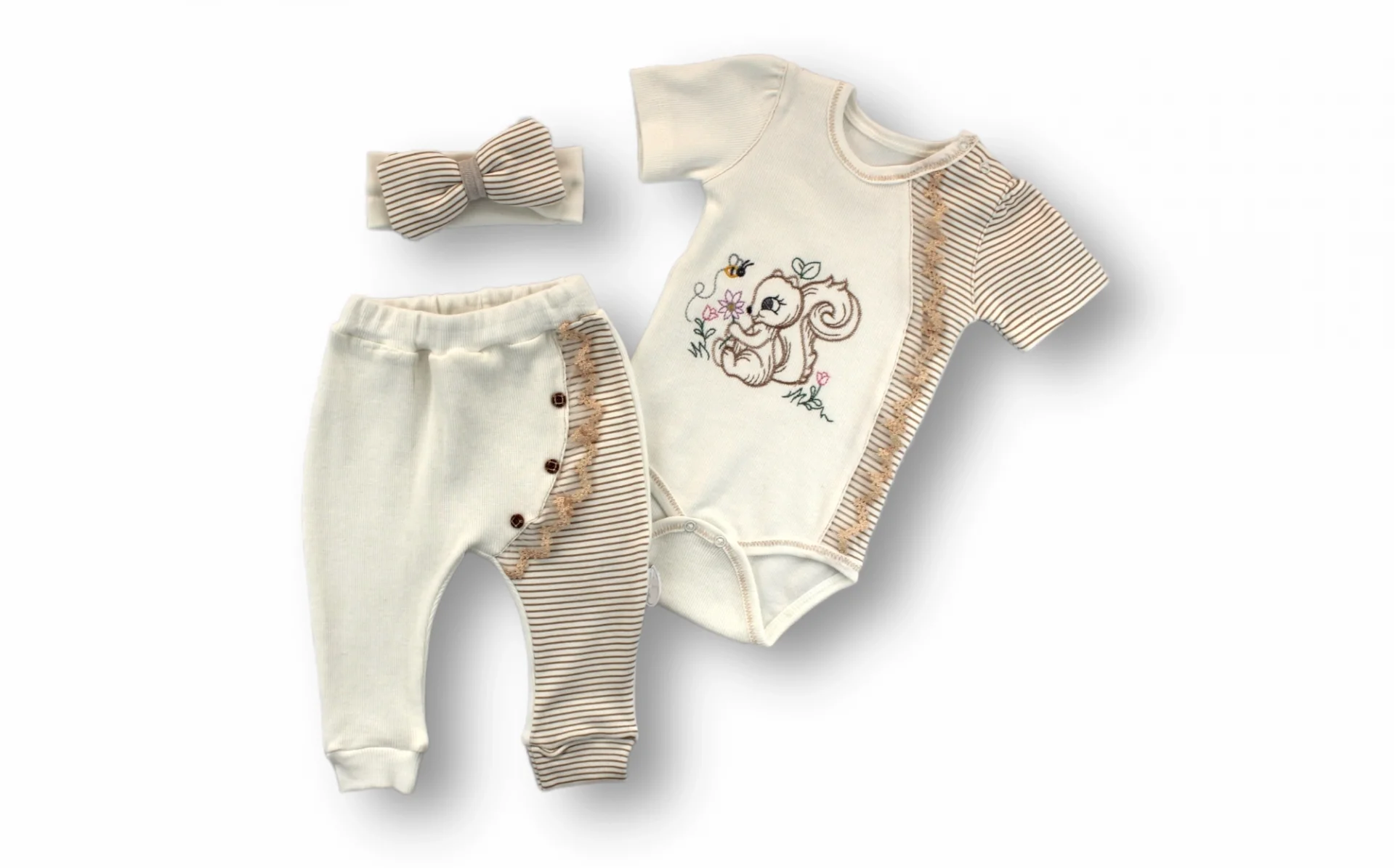 3-6 6-9 9-12 Months Minik Squirrel Embroidery Hat Long Sleeve 3d Girl Baby Kit Brown