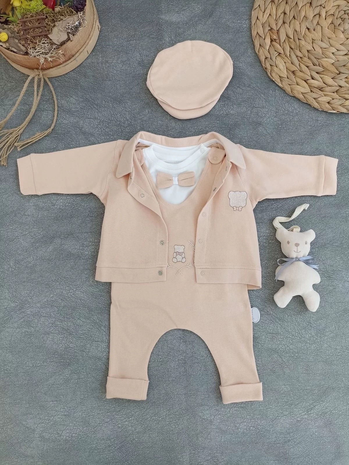 3-6 6-9 9-12 Months Toyed Altınbaşak 5 Girl Male Baby Set Wheat
