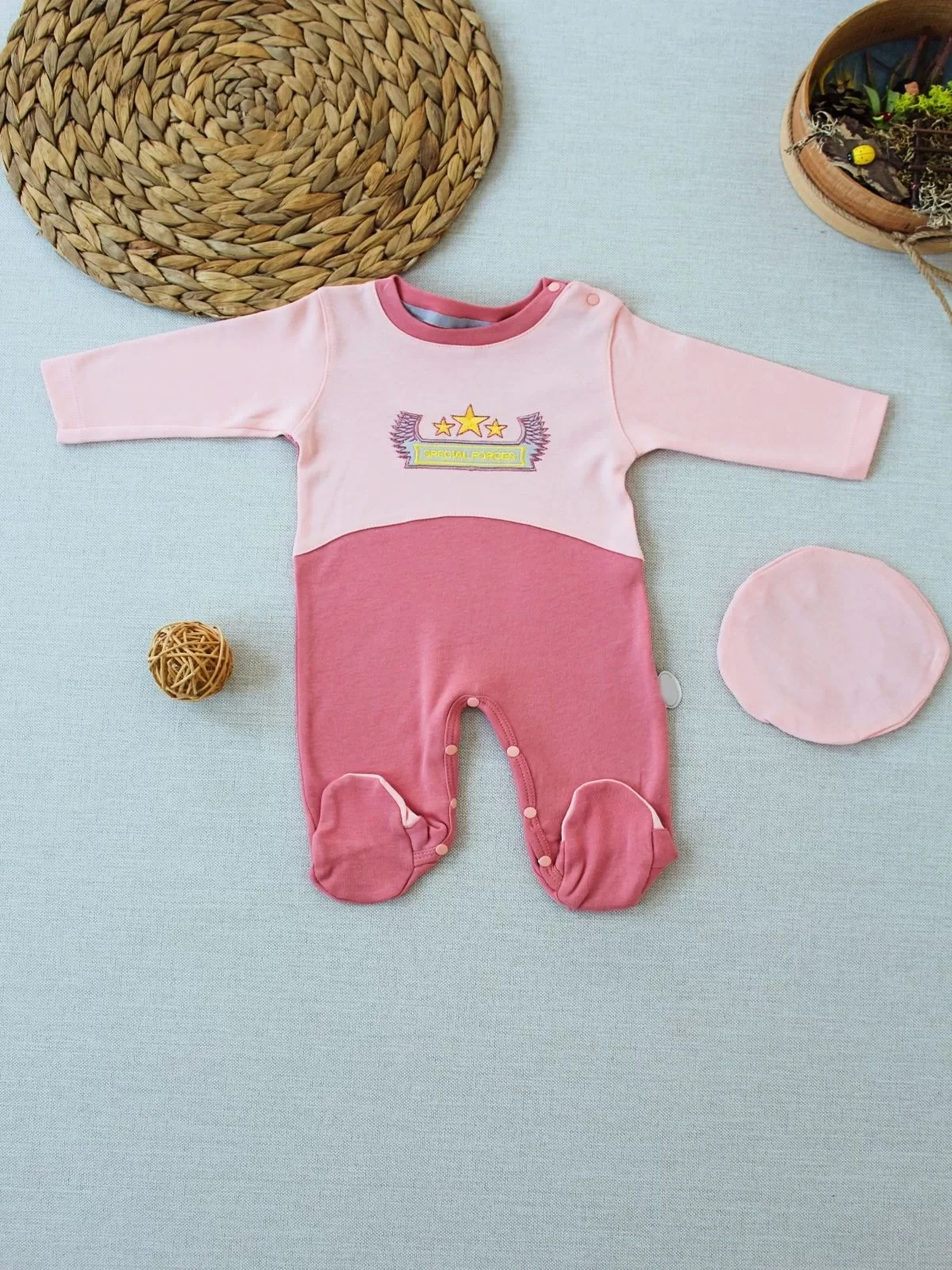3-6 9-12 12-18 Months Special Forces Embroidered Bere Hat Girl Male Baby Coverall Rose Dry