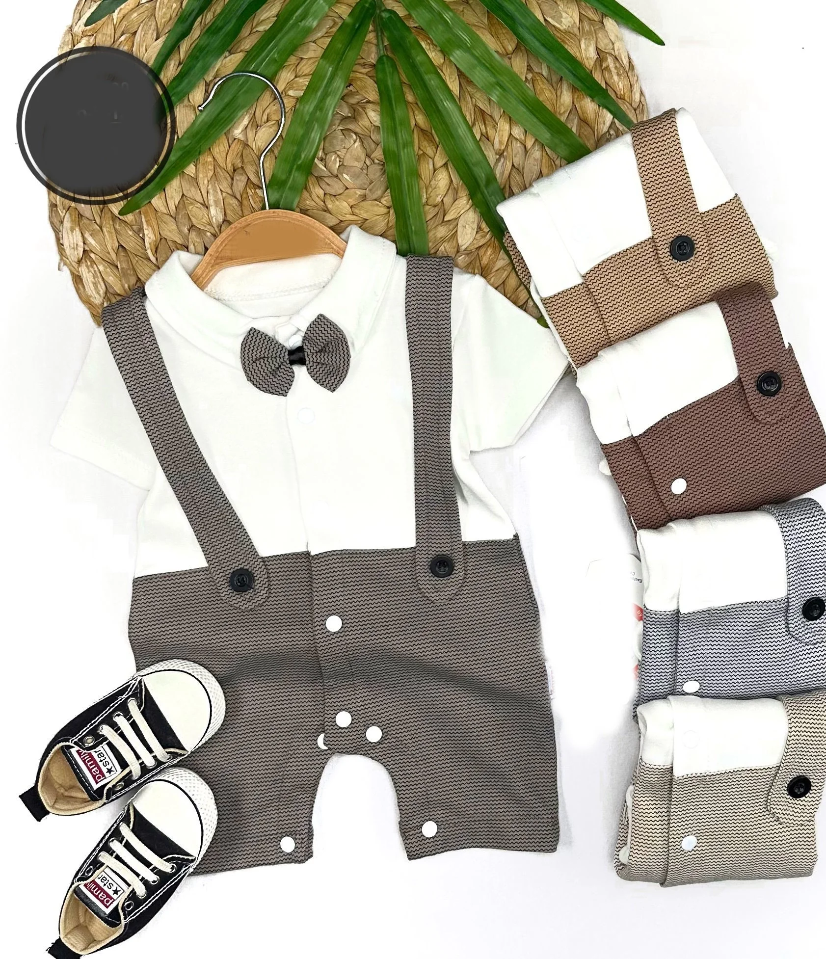 3-6-9-12 Months Papion Detailed Striped Salopet Viewed Male Baby Coverall