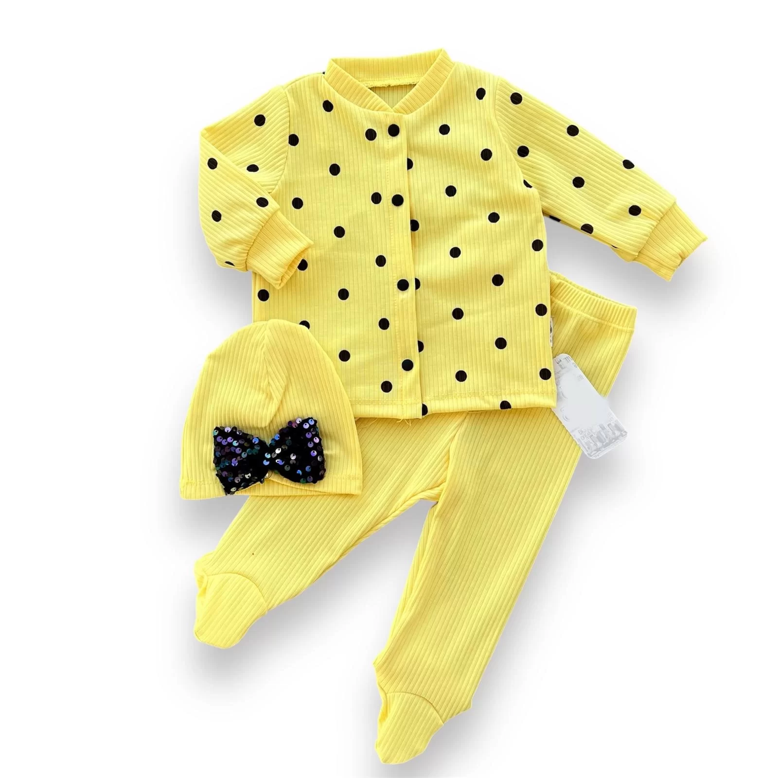 3-6-9-12 Months Stolen Hats With Spout Covered 3some Girl Baby Set Yellow