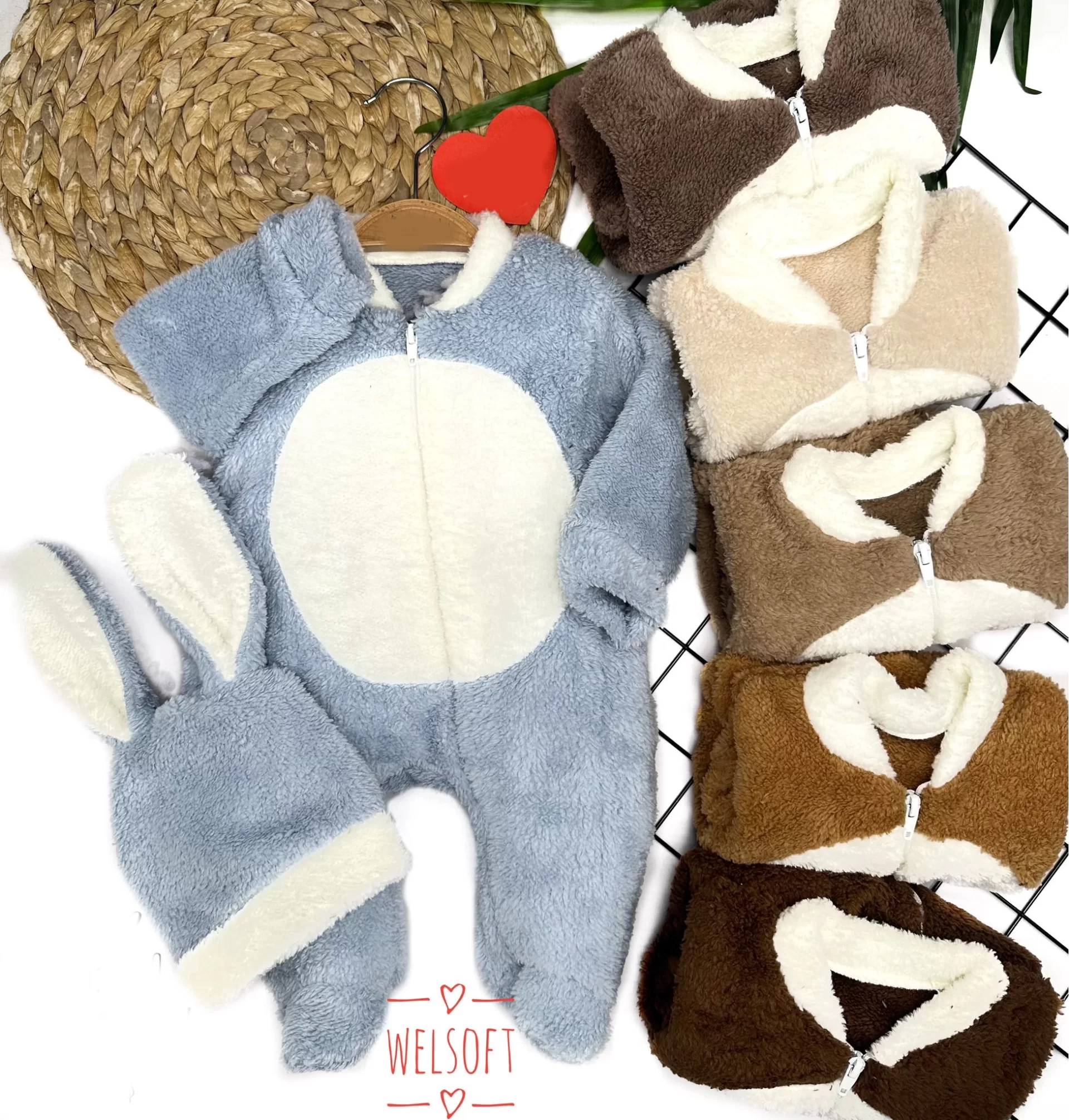 3-6-9-12 Months Rabbit Ear Hat Zipper Coated Patikli Gloves Feather Male Baby Coverall Hardal