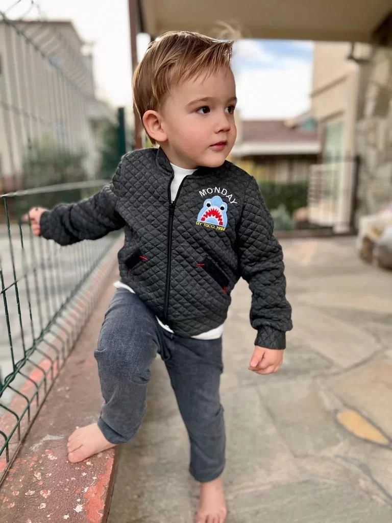 4-5-6 Yaş Kot Pantolonlu Pilot Mont Uzun Kollu Penye Sweat 3lü Erkek Çocuk Takımı Füme