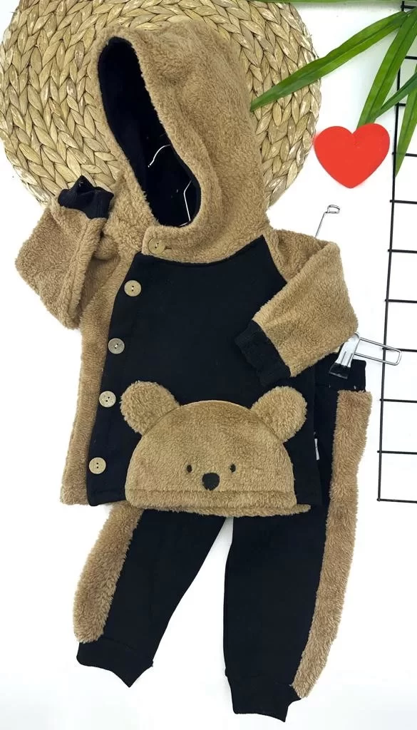 6-12-18-24 Months Button Closure Hooded Jacket Welsoft Detailed 2 Male Baby Kit Black