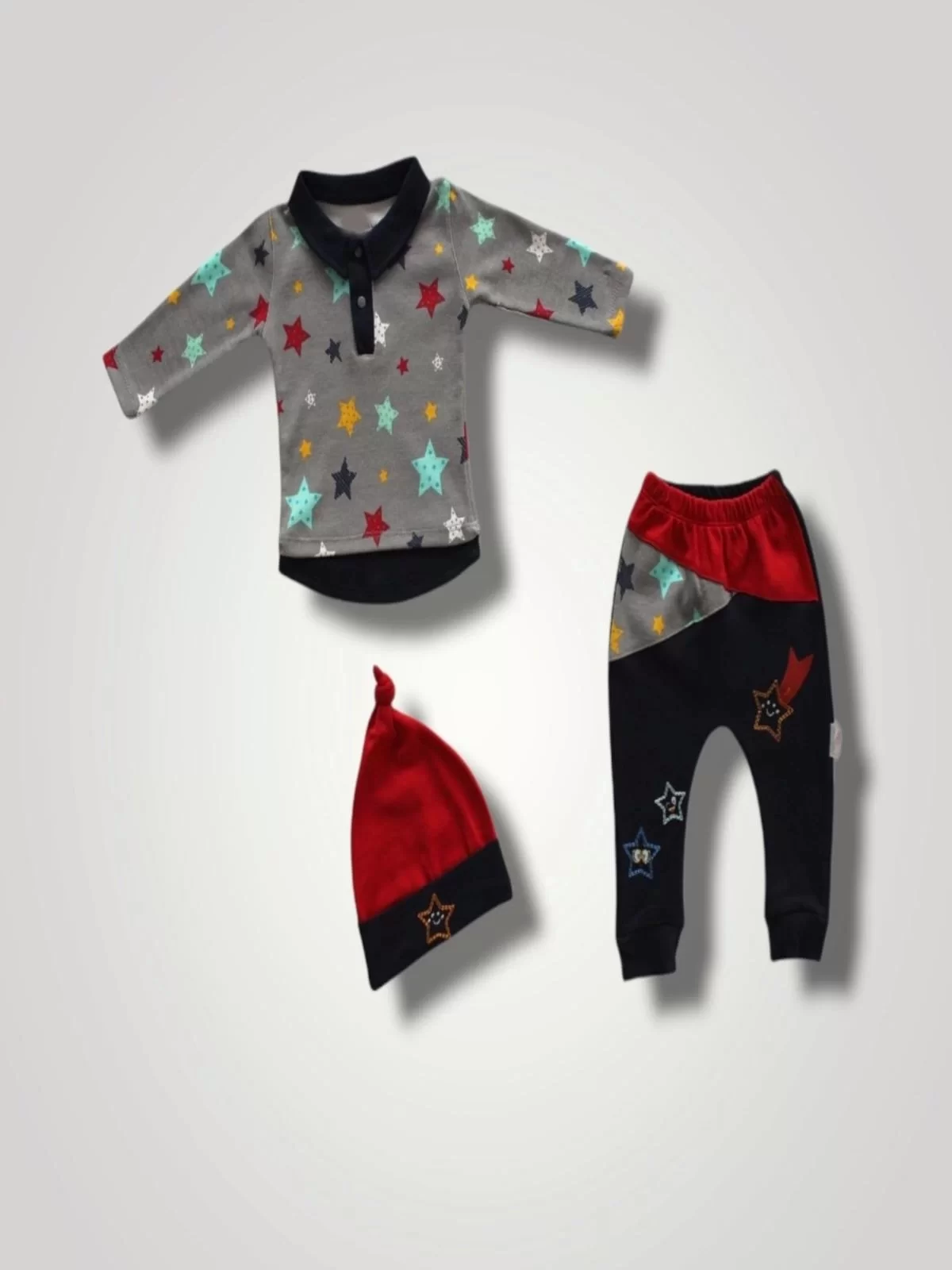 6-9 12-18 18-24 Months Milky Way Stars Printed Long Sleeve Sweat Hat 3some Girl Male Baby Set Navy