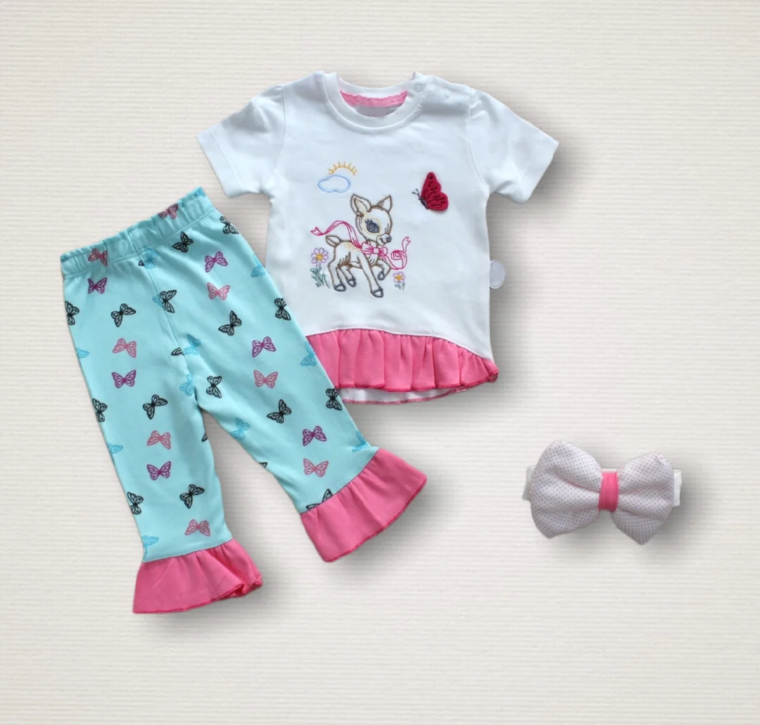 6-9 9-12 12-18 Ay Ceylan Dream Printed Bandanali Short Sleeve Sweat 3some Girl Baby Set Mint Greeni