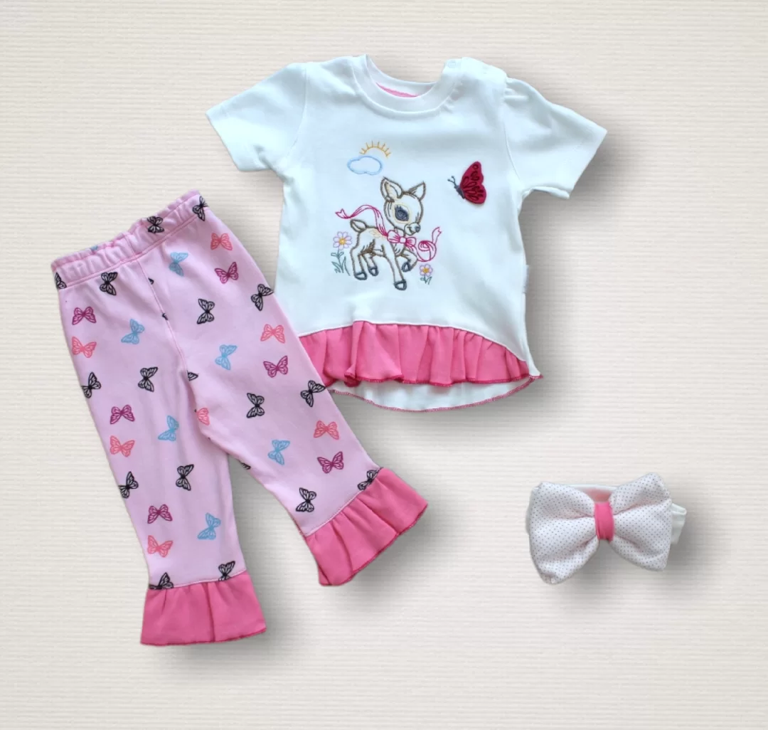6-9 9-12 12-18 Ay Ceylan Dream Printed Bandanali Short Sleeve Sweat 3some Girl Baby Kit Ekru
