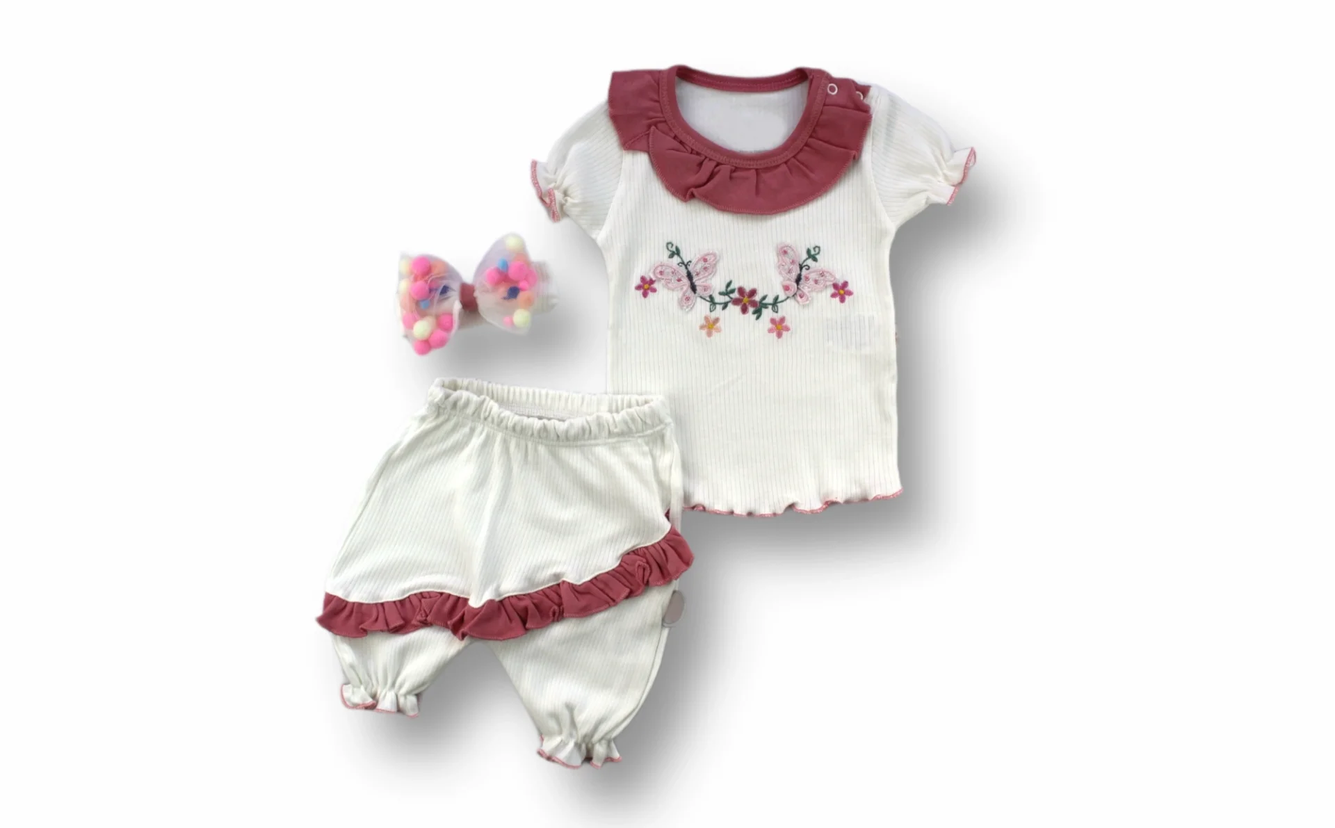 6-9 9-12 12-18 Months Floral Embroidery Novel Shawl Bandana Short Sleeve Sweat 3some Girl Baby Kit Nar Flower