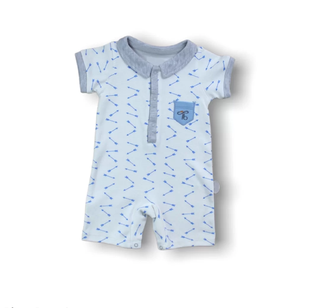 6-9 9-12 12-18 Months Galaksi Printed Stud Short Sleeves Male Baby Coverall Grey