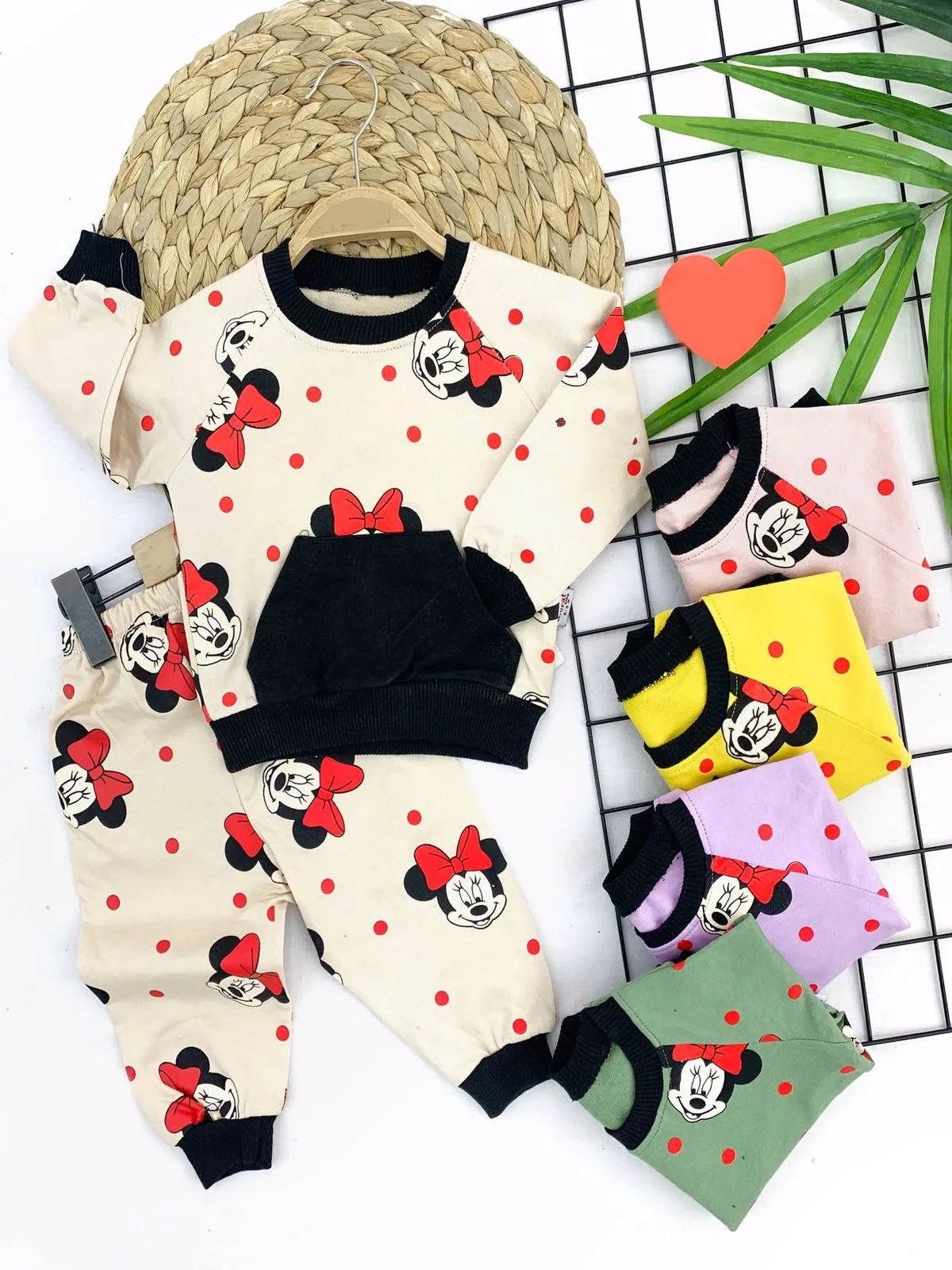 9-12-18-24 Ay Bayan Mickey Baskılı Cepli 2Li Kız Bebek Takımı Lila