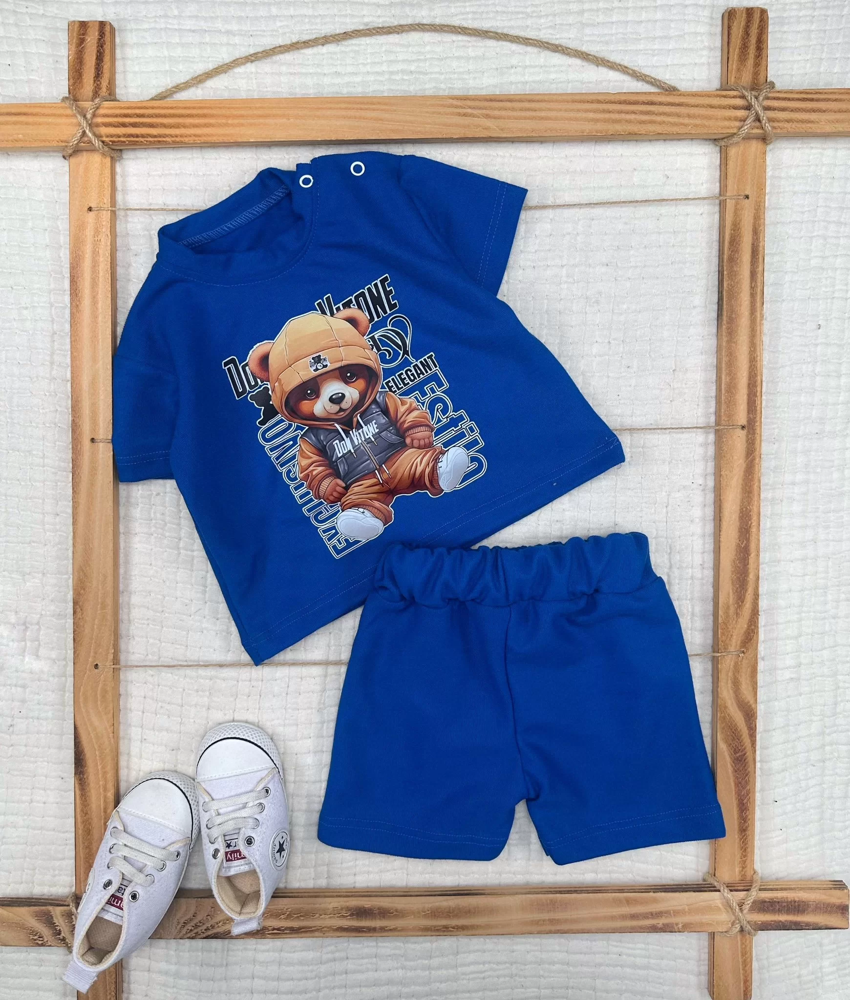 9-12-18-24 Months Dancer Bear Printed Shorts Short Sleeve T-shirt 2 Male Baby Set