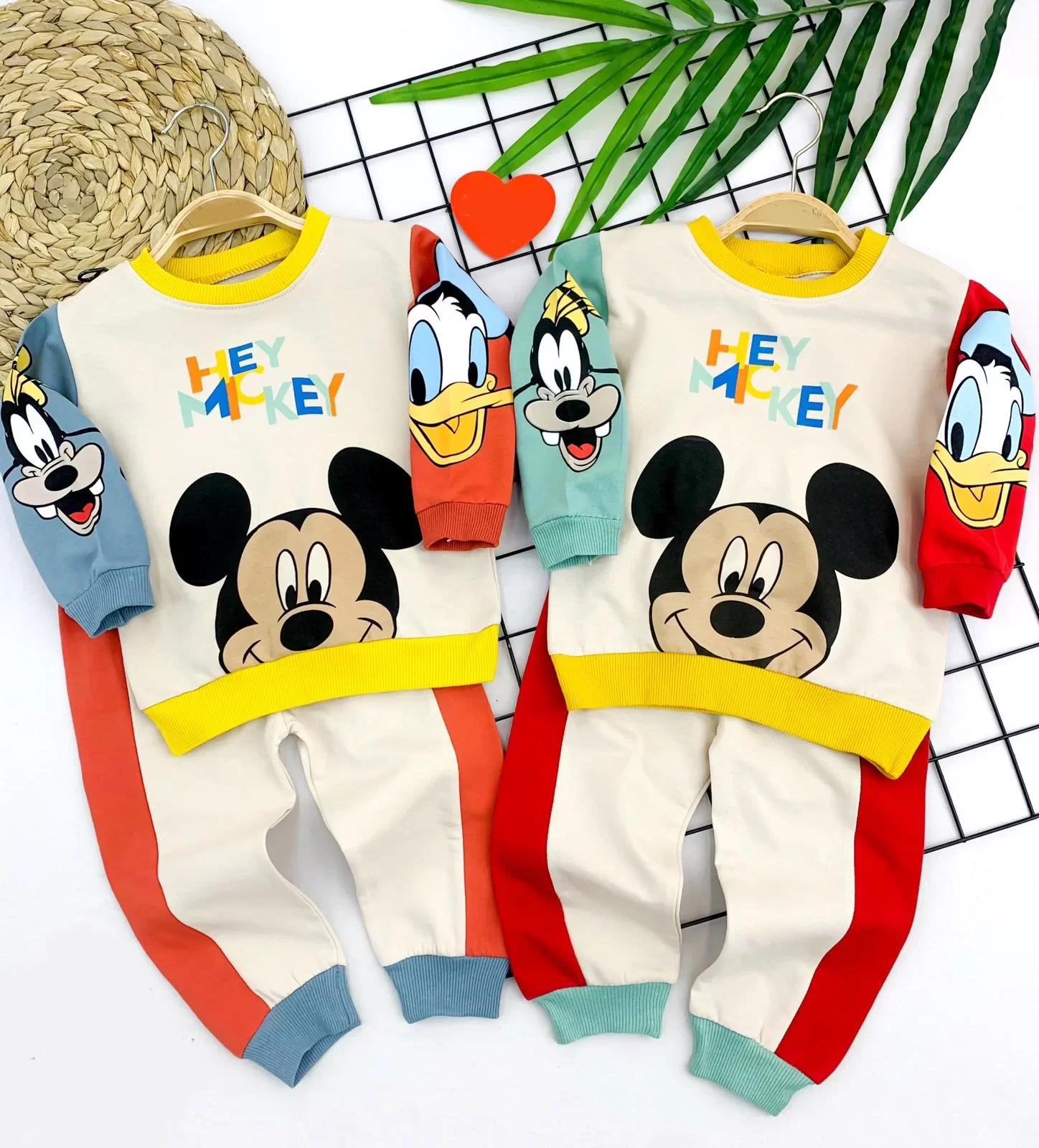 9-12-18-24 Ay Mickey Ve Arkadaşları Desenli Uzun Kollu Sweat 2li Kız Erkek Bebek Takımı Mavi