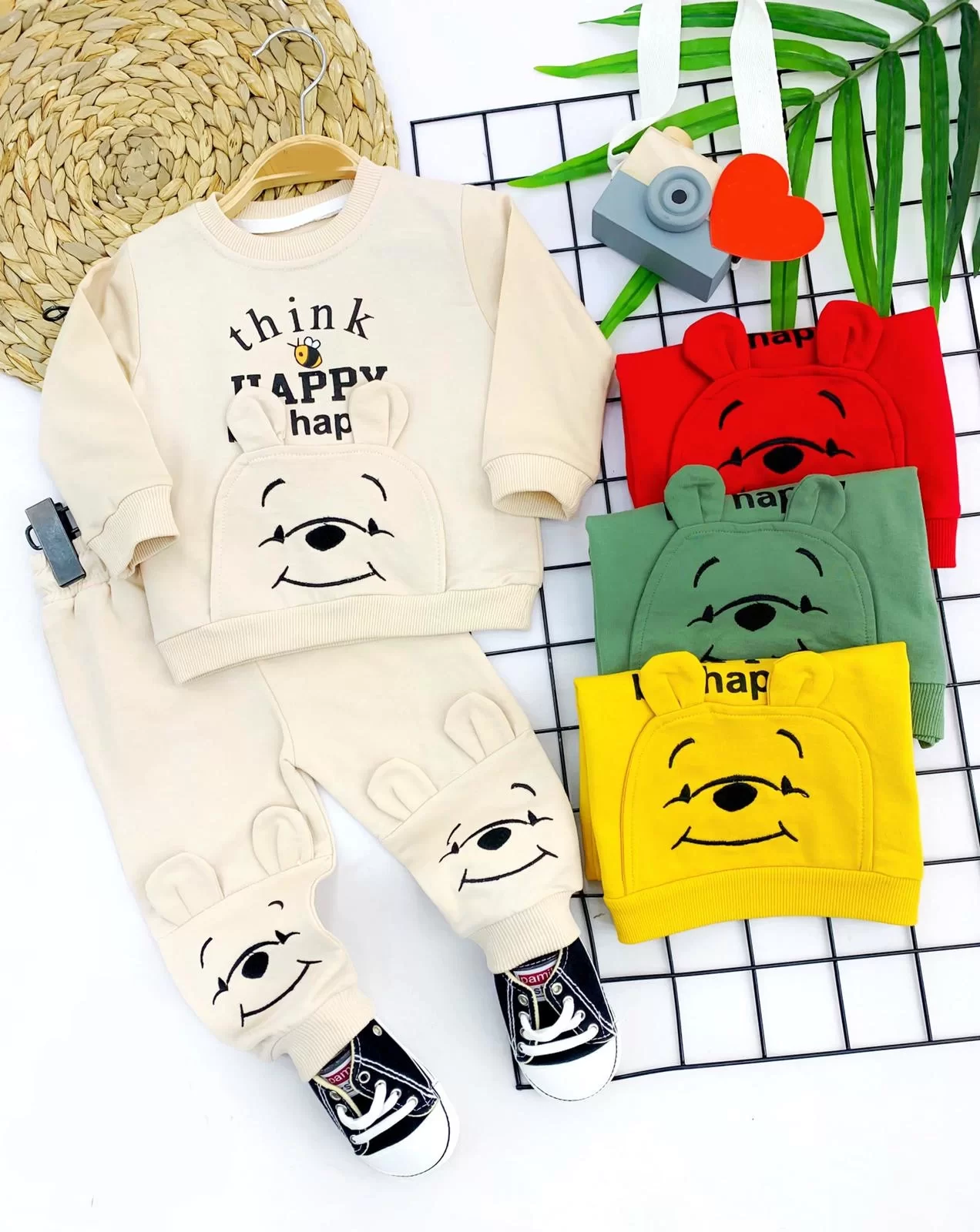 9-12-18-24 Months Pohhh Patterned Long Sleeve Sweat 2 Girl Male Baby Set Red