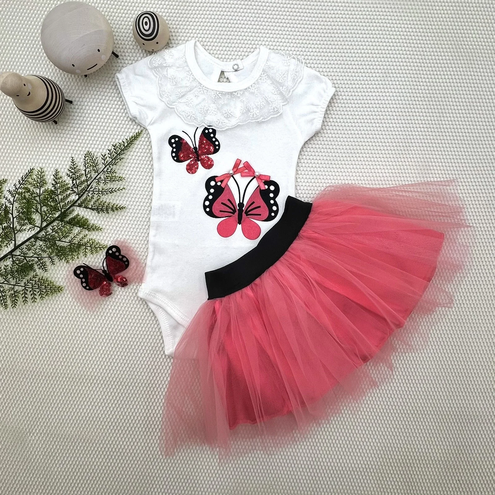 9-12-18 Months Sequined Butterfly Embroidered Crown Short Sleeve Milk Skirt 3some Girl Baby Kit Nar Flower