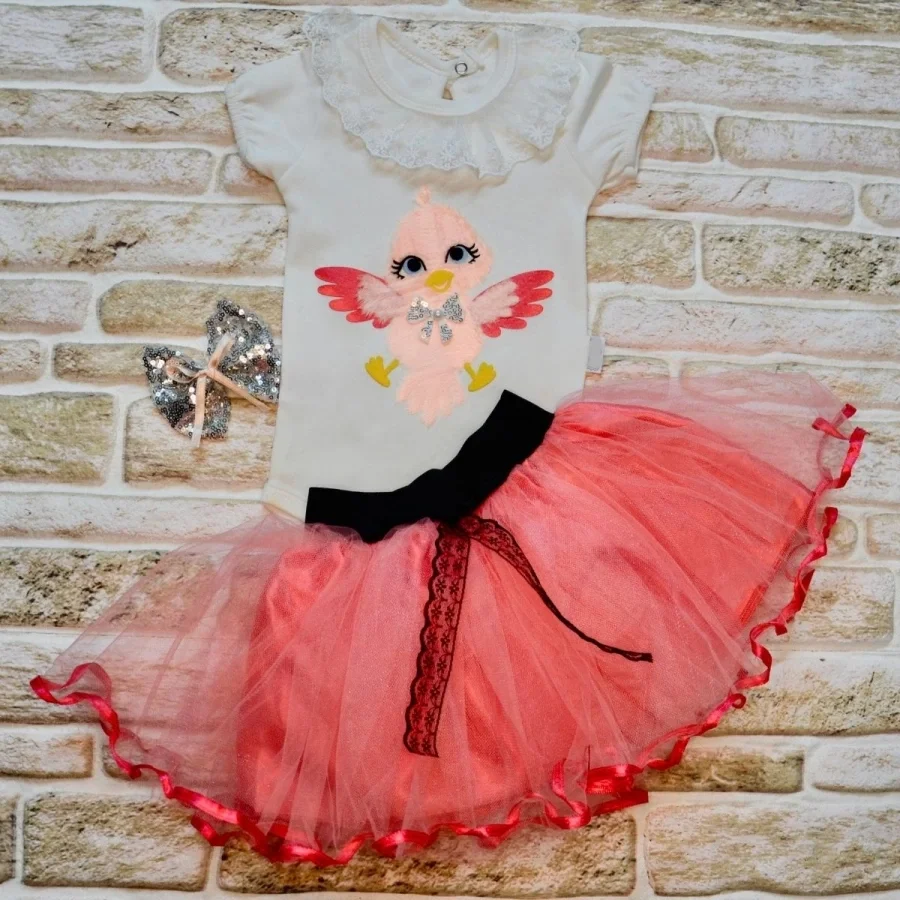 9-12-18 Months Buckle Gifted Bird Patterned T Shirt Skirt 2 Girl Baby Set Nar Flower