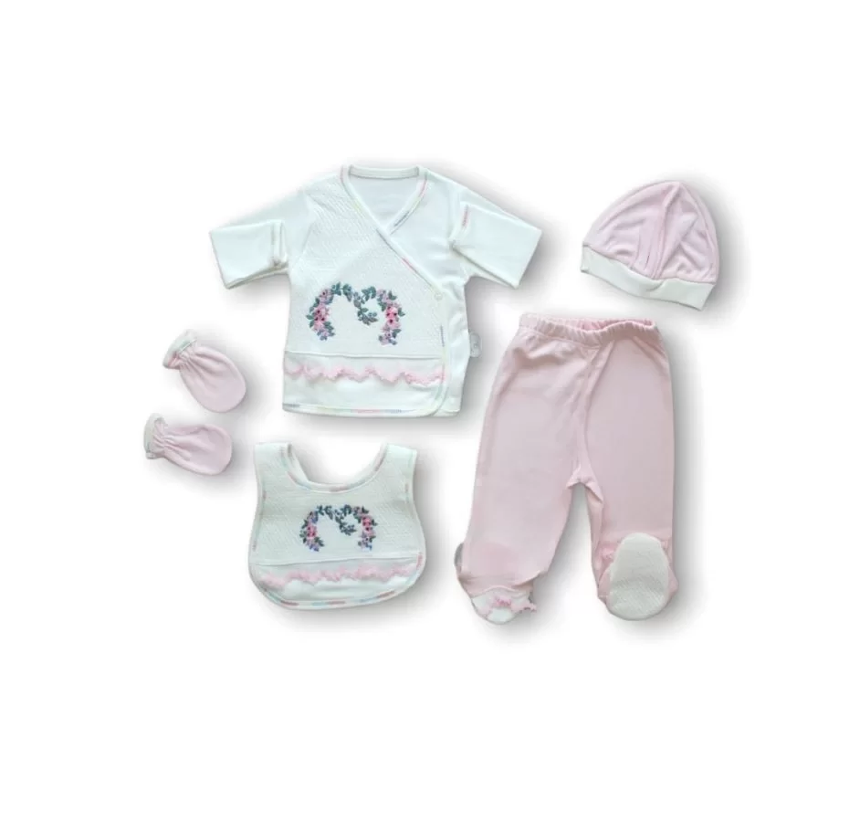 5 Zübın Set Hospital Outlet Pink With Anatolian Heart Embroidery