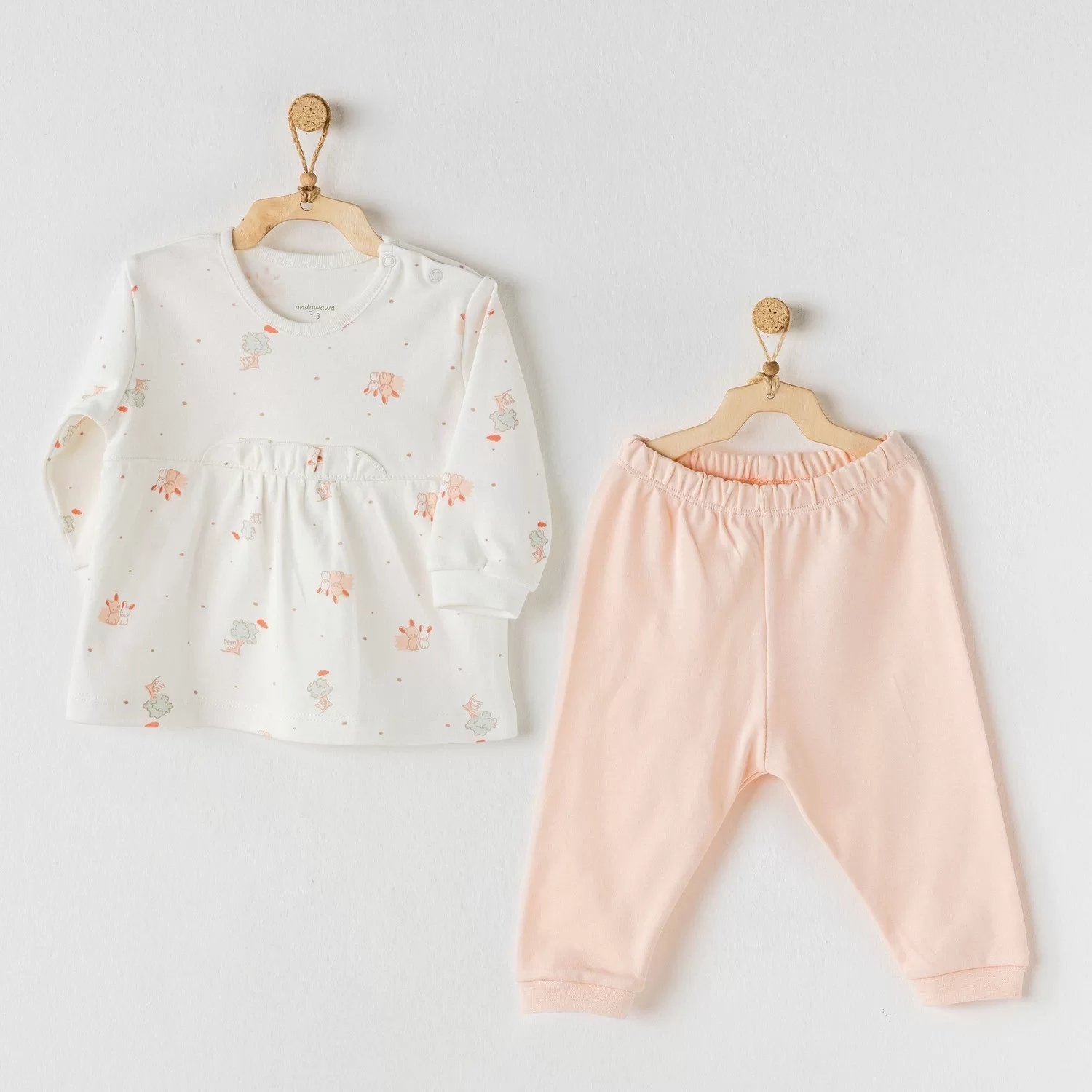 Hiding Rabbits 2 Baby Suit Ecru Salmon