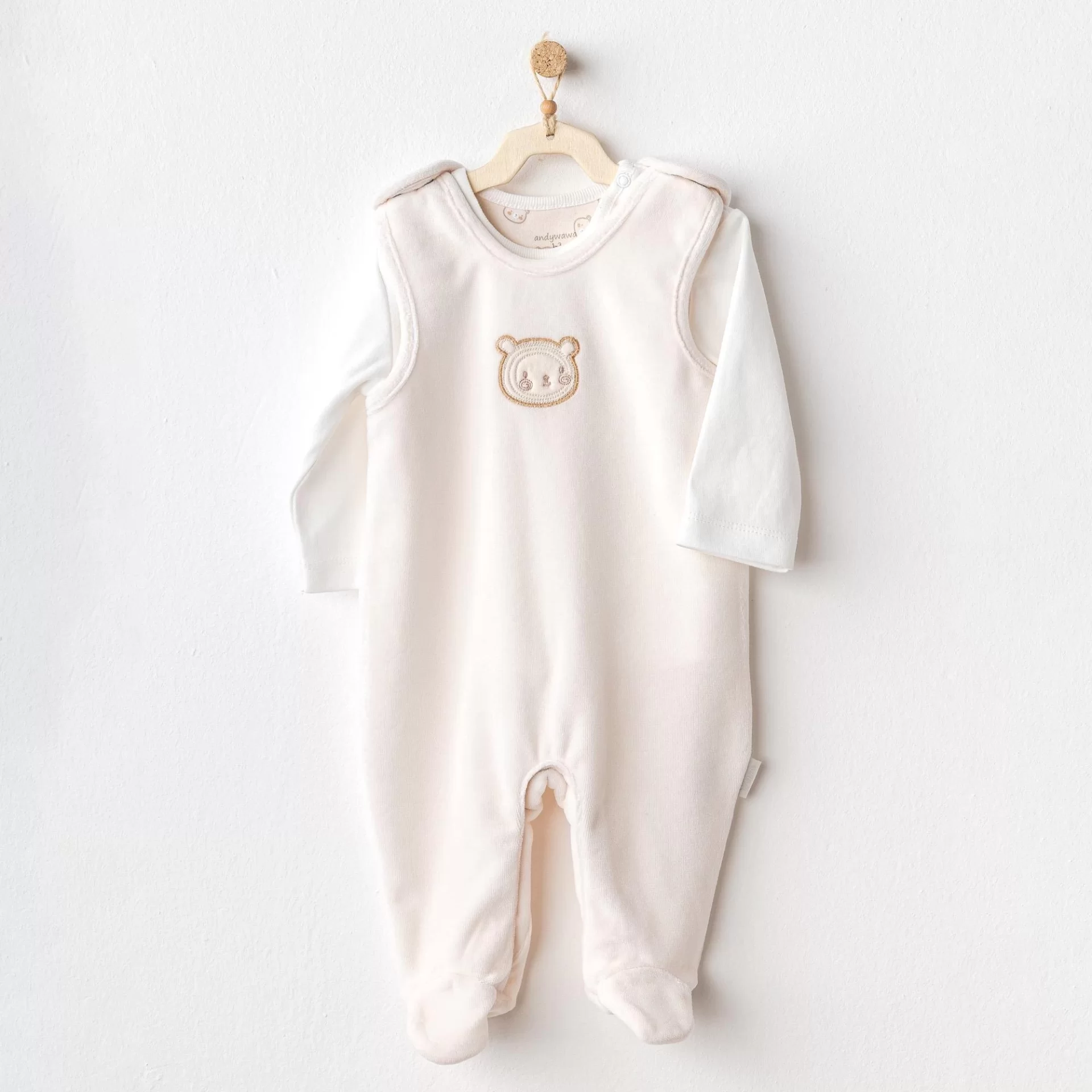 Bear Time Velvet Baby Coverall Team Ekru