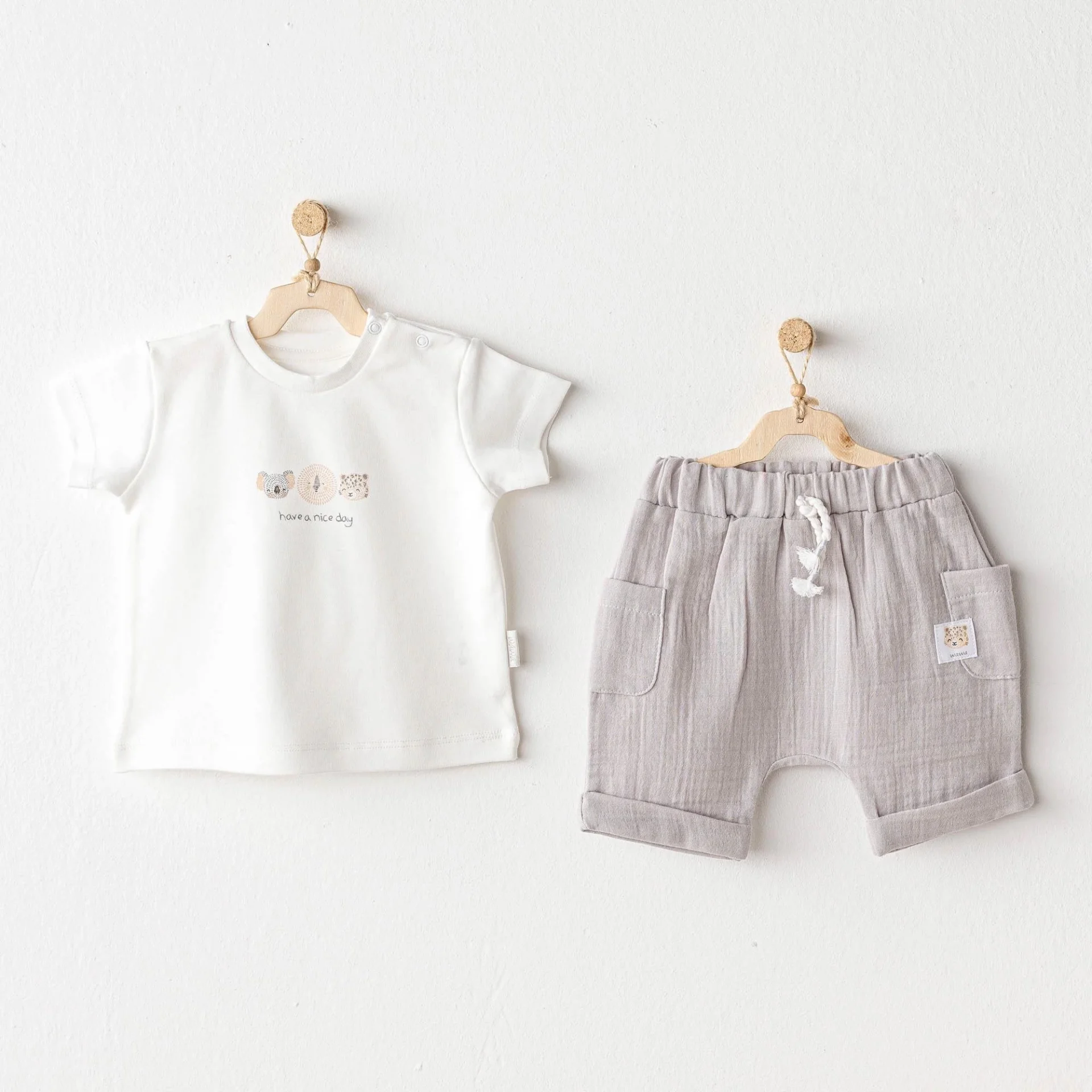 Andywawa Ac25847 Happy Animals 2'Li Bebek Takım Grey