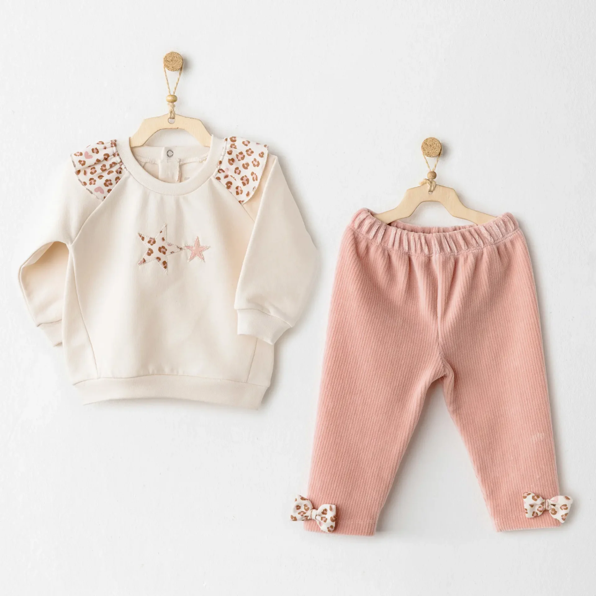 Andywawa Ac26236 Little Leopard 2'Li Takım Ecru Pink